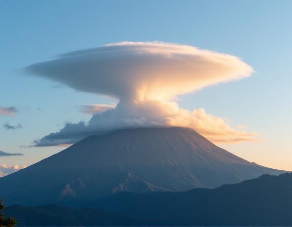 Awan lentikular yang menakjubkan terbentuk di atas puncak Gunung Kinabalu.